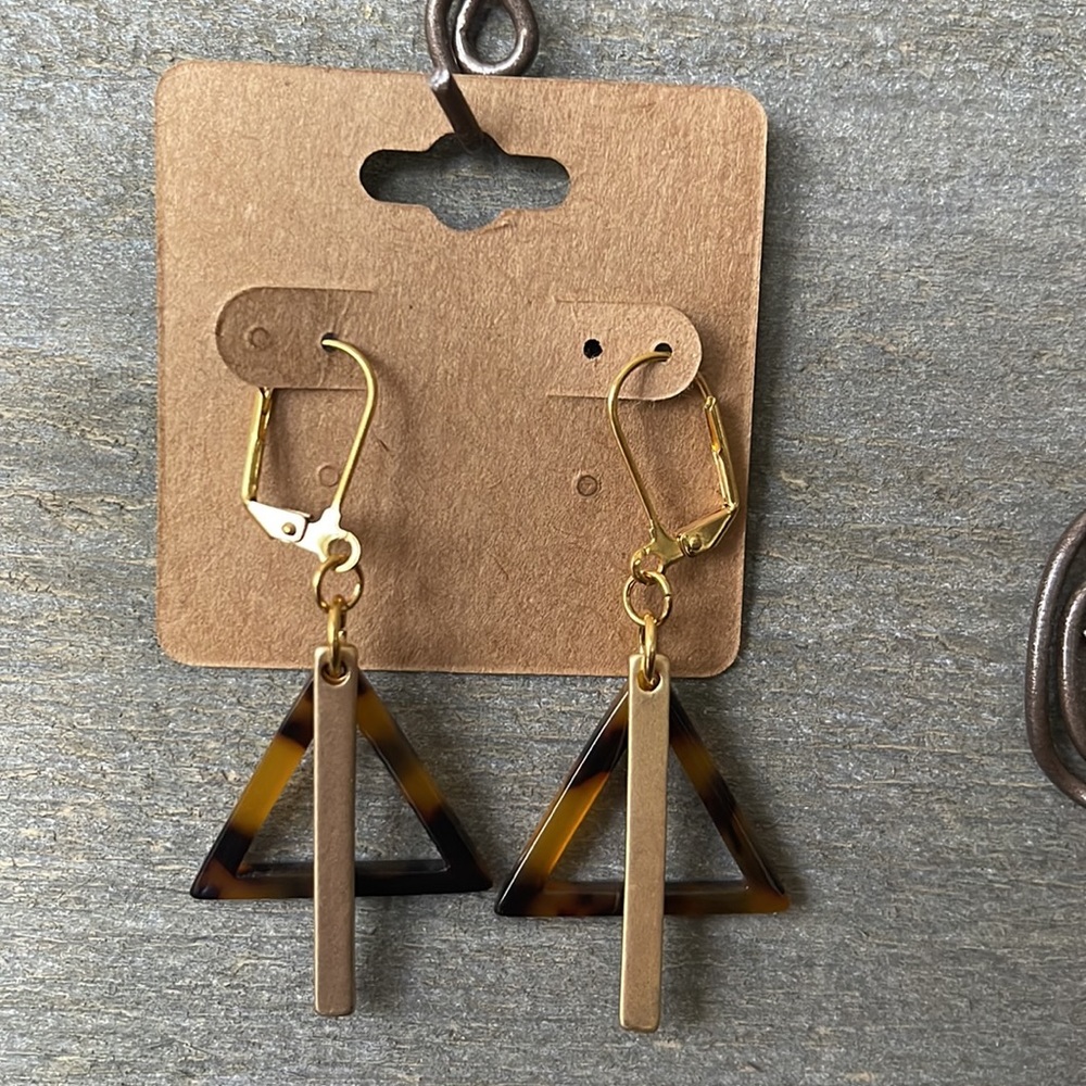 Earrings, gold plated over brass with tortoise shell